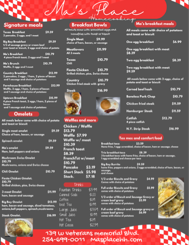 Ma's Place Menu - Image 1